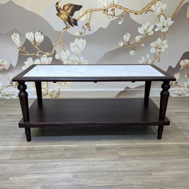 Bàn sofa chữ nhật 120x60cm mặt đá ceramic chân tiện gỗ tần bì TT68344