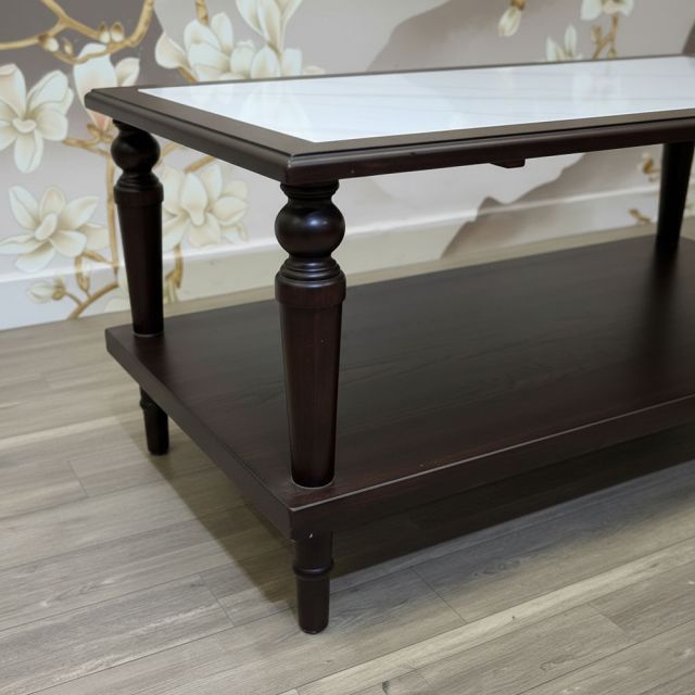 Bàn sofa chữ nhật 120x60cm mặt đá ceramic chân tiện gỗ tần bì TT68344