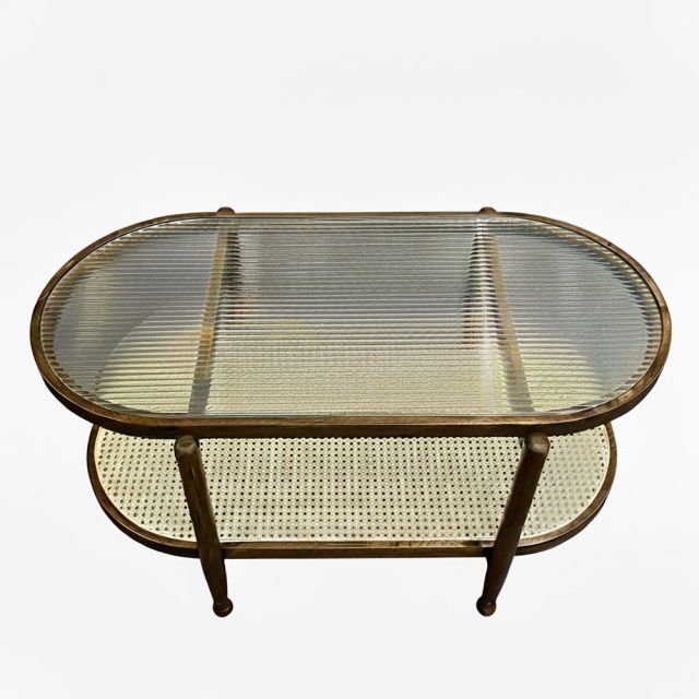 Bàn sofa mây Oval mặt kính 100x50cm gỗ tần bì TT68348