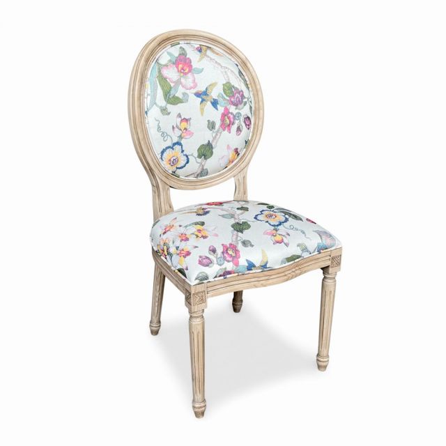 Ghế Louis không tay bọc vải hoa gỗ Ash sơn giả cổ GSK021