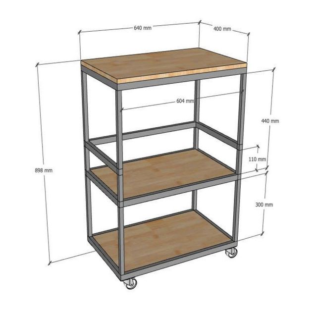 Kệ bếp di động 64x40x89cm mặt gỗ cao su KB68074