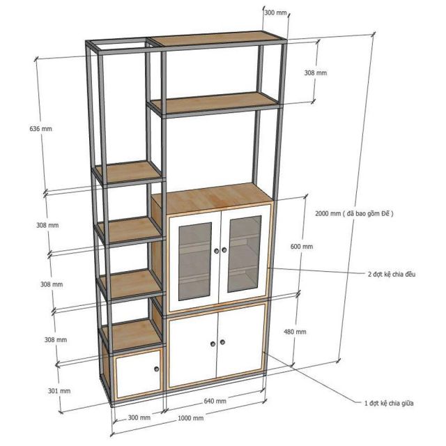 Kệ trang trí 100x30x200cm gỗ cao su KTT68047