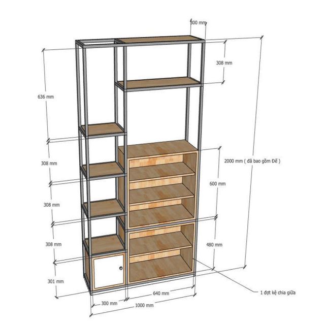Kệ trang trí 100x30x200cm gỗ cao su KTT68047