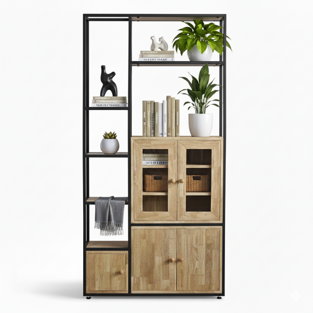 Kệ trang trí 100x30x200cm gỗ cao su KTT68047