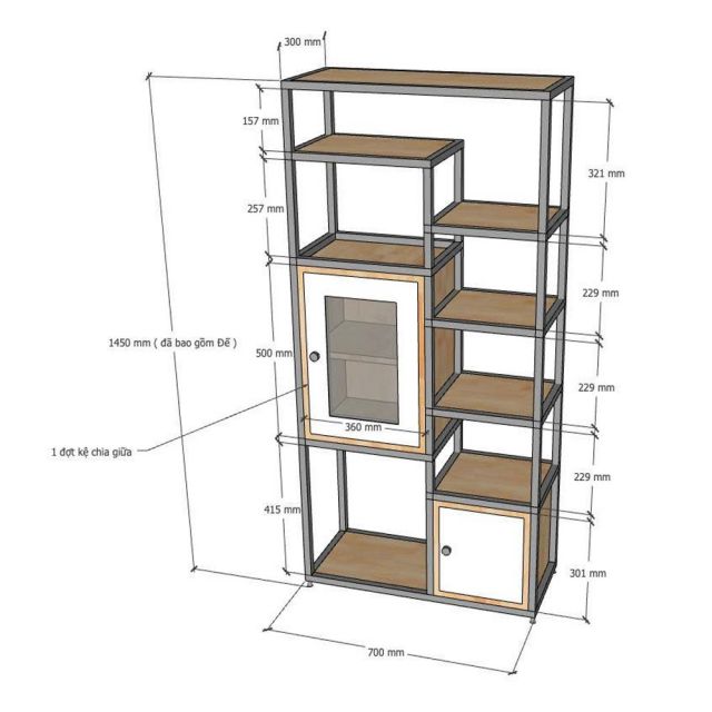 Kệ trang trí 70x30x145cm gỗ cao su KTT68046