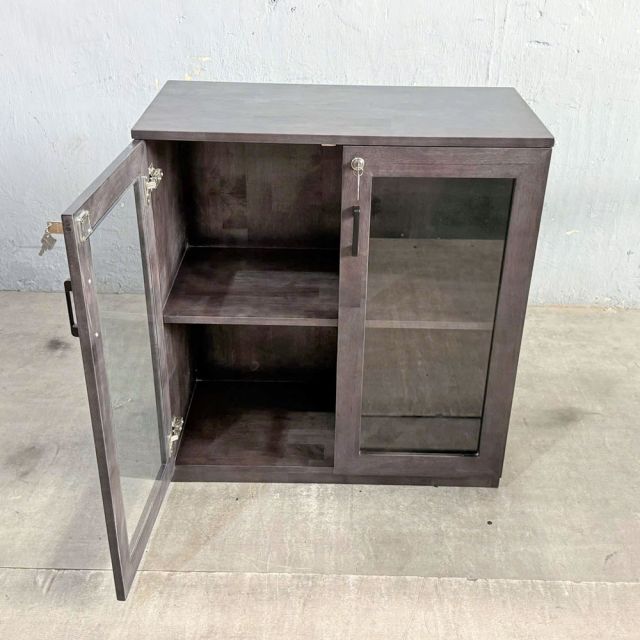 Tủ hồ sơ 2 tầng cửa kính gỗ cao su 80x40x87cm THS68024