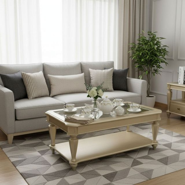 Bàn sofa chữ nhật 130x70x53cm mặt kính gỗ cao su TT68353 Bàn sofa chữ nhật 130x70x53cm mặt kính gỗ cao su TT68353