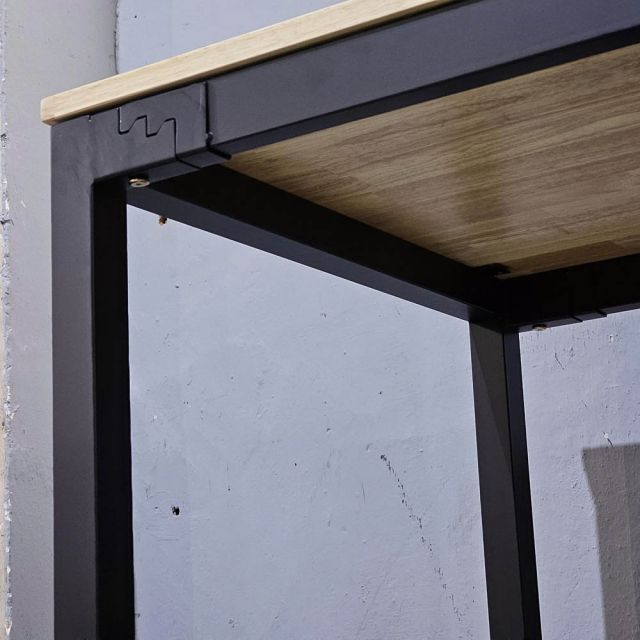 Bàn góc L liền kệ 150x100x120cm gỗ cao su CD68040