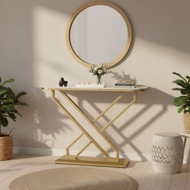 Bàn console 120x30x85cm mặt đá ceramic chân sắt CST081