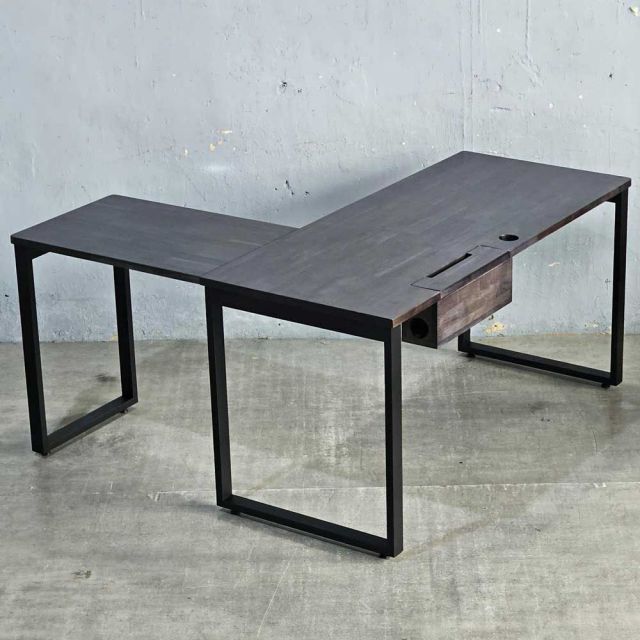 Bàn góc L có hộp điện 150x150cm gỗ tràm hệ Rectang HBRT120