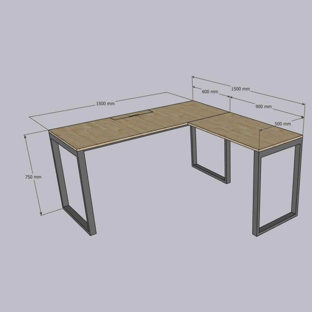 Bàn góc L có hộp điện 150x150cm gỗ tràm hệ Rectang HBRT120