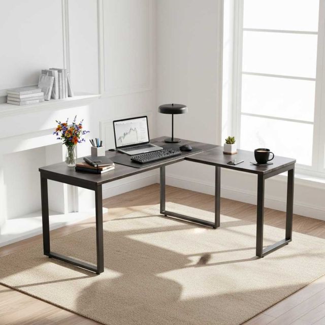 Bàn góc L có hộp điện 150x150cm gỗ tràm hệ Rectang HBRT120
