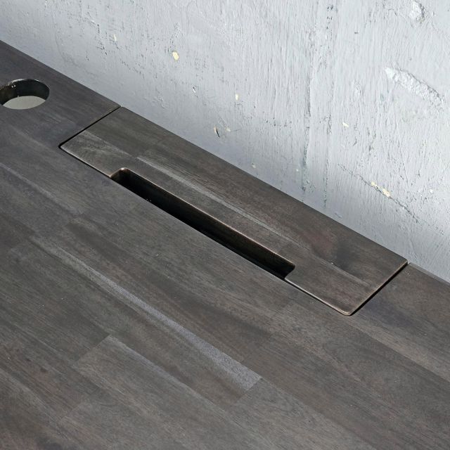 Bàn góc L có hộp điện 150x150cm gỗ tràm hệ Rectang HBRT120