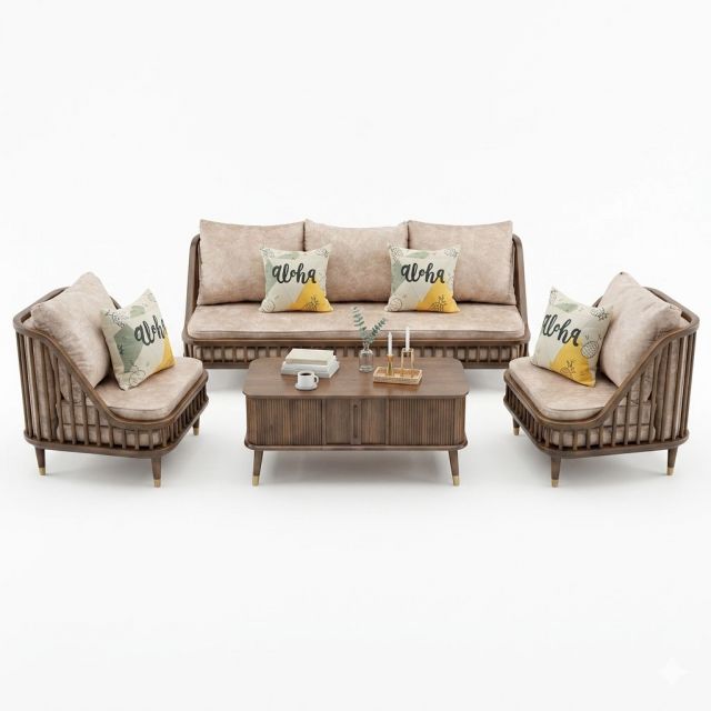 Combo bộ bàn ghế sofa KBH gỗ Ash CBSF68062