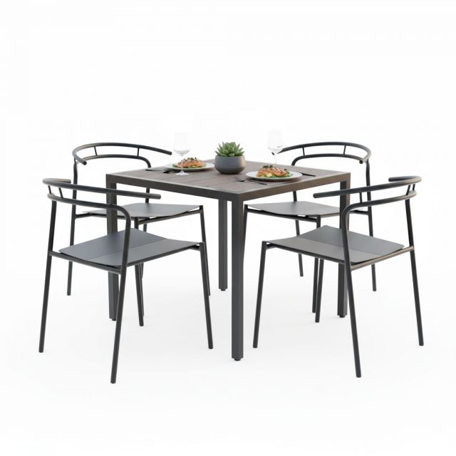 Combo bàn vuông gỗ nhựa và 4 ghế Verro sắt CBNT016