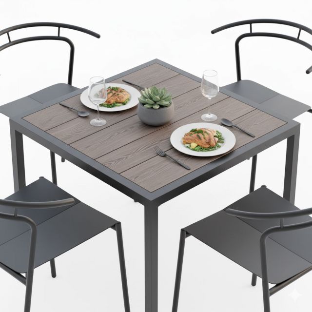 Combo bàn vuông gỗ nhựa và 4 ghế Verro sắt CBNT016