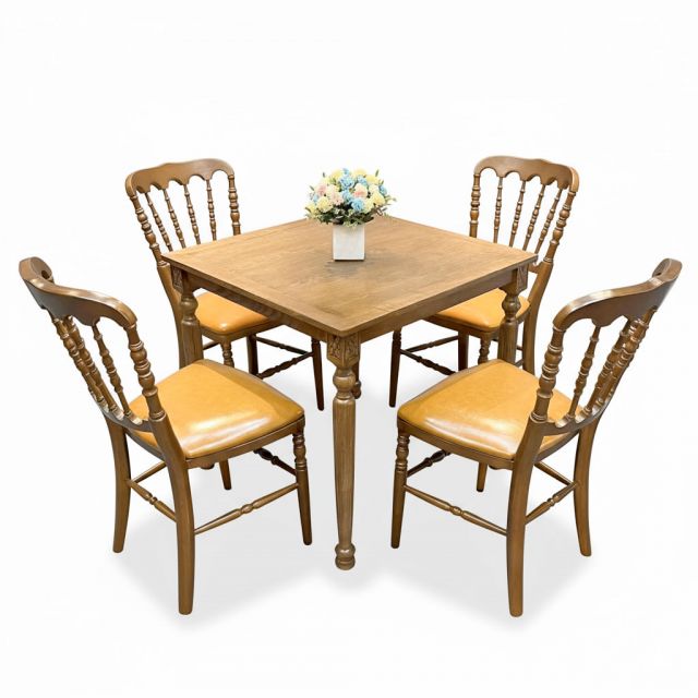 Bàn ăn Louis vuông 80x80cm chân gỗ họa tiết gỗ sồi BA68175
