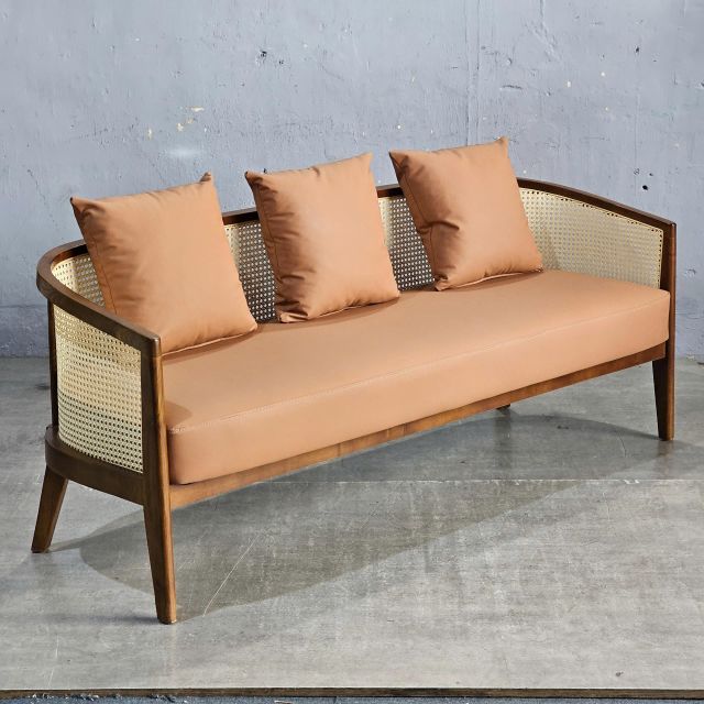 Ghế sofa băng Harvey 1m8 gỗ Ash lưới mây bọc vải SFB68090