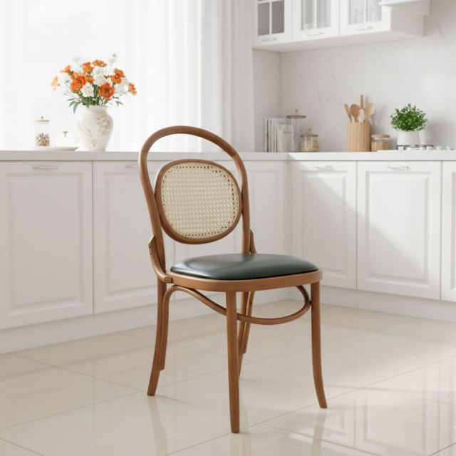 Ghế Thonet 811 lưng lưới mây bọc da Si gỗ Ash GSK040