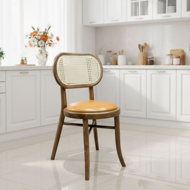 Ghế Thonet chân đan chéo bọc da Si gỗ Ash GSK035