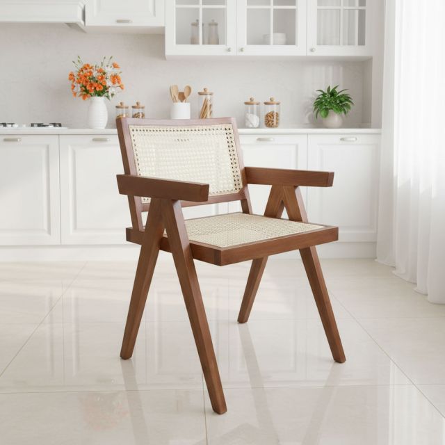 Ghế V-Leg có tay gỗ tần bì lưới mây đan mắt cáo GCF166 Ghế V-Leg có tay gỗ tần bì lưới mây đan mắt cáo GCF166