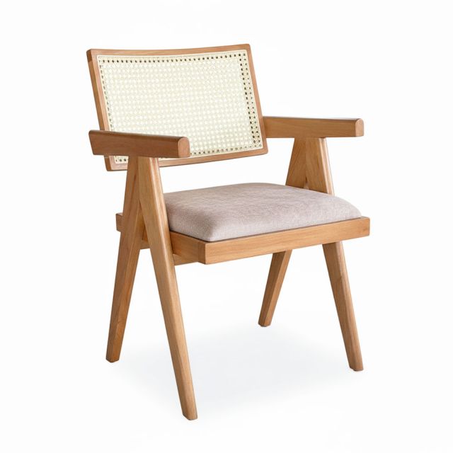 Ghế V-Leg có tay nệm bọc vải gỗ cao su GSK033