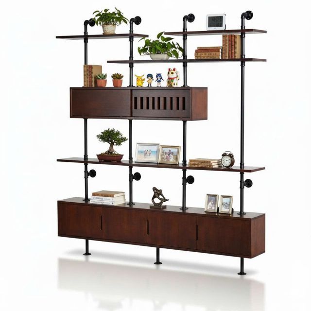 Hệ kệ ống nước áp tường 180x25x200cm gỗ cao su PPF025