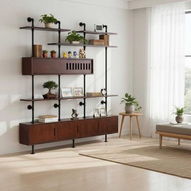 Hệ kệ ống nước áp tường 180x25x200cm gỗ cao su PPF025