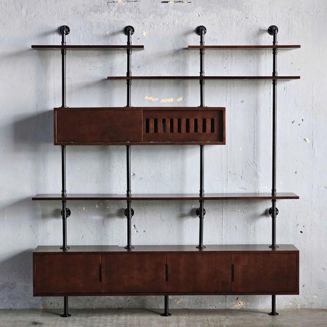 Hệ kệ ống nước áp tường 180x25x200cm gỗ cao su PPF025