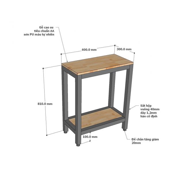 Kệ để thiết bị 60x30x83cm gỗ cao su KTB68235
