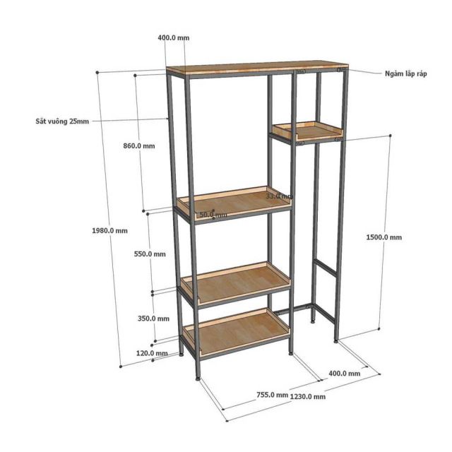 Kệ nhà bếp đa năng 123x40x200cm gỗ cao su KB68075