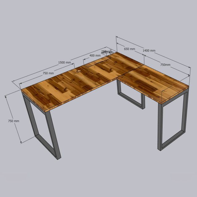 Bàn góc L có hộp điện 150x150cm gỗ tràm hệ Rectang HBRT120