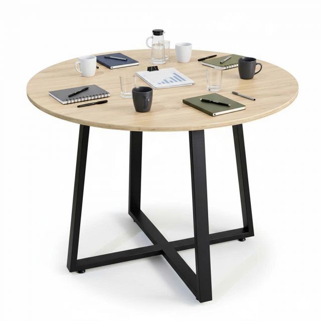 Bàn họp tròn gỗ Plywood phủ melamin chân sắt BH68006 Bàn họp tròn gỗ Plywood phủ melamin chân sắt BH68006