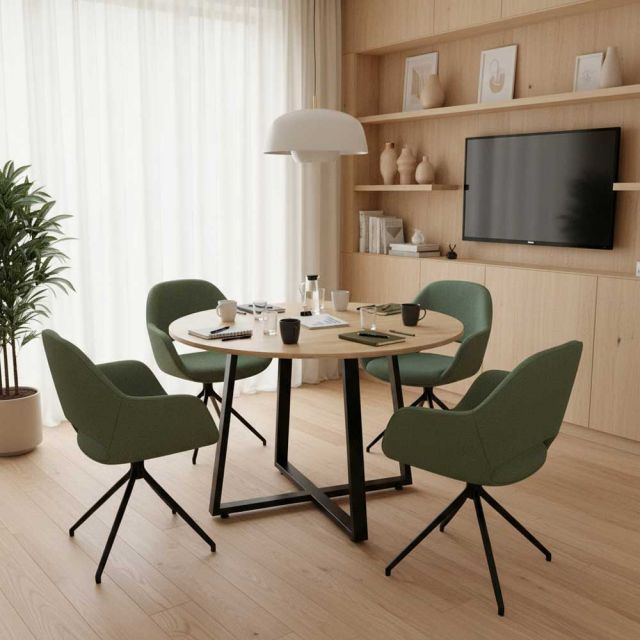 Bàn họp tròn 1m gỗ Plywood phủ melamin chân sắt BH68006 Bàn họp tròn 1m gỗ Plywood phủ melamin chân sắt BH68006