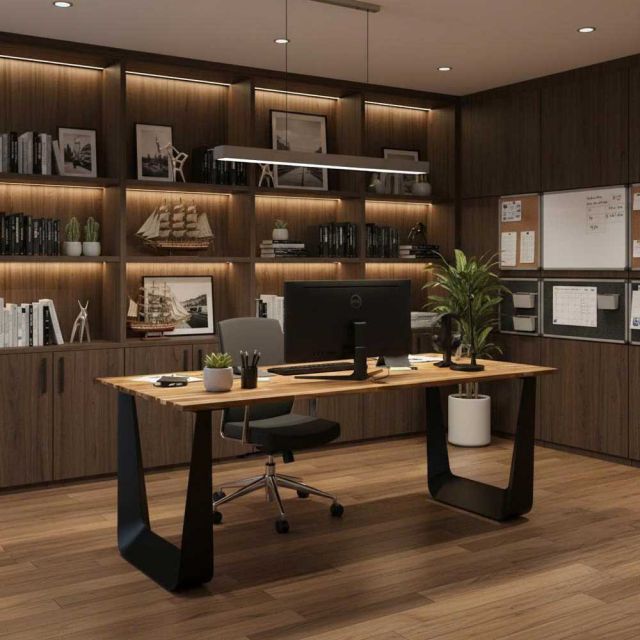 Bàn giám đốc 180x80cm mặt gỗ tràm chân sắt BGD68080