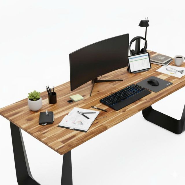 Bàn giám đốc 180x80cm mặt gỗ tràm chân sắt BGD68080