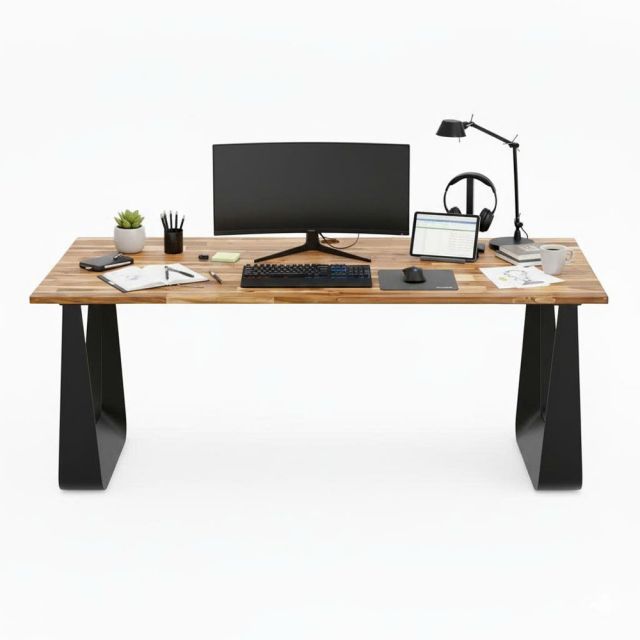 Bàn giám đốc 180x80cm mặt gỗ tràm chân sắt BGD68080