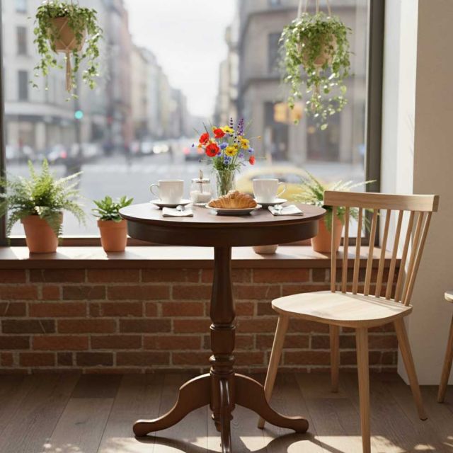 Bàn cafe tròn chân Rustic gỗ cao su CFD68282