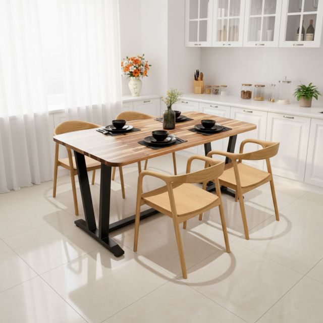 Combo bàn ăn gỗ và 4 ghế neva có tay BBA216 Combo bàn ăn gỗ và 4 ghế neva có tay BBA216