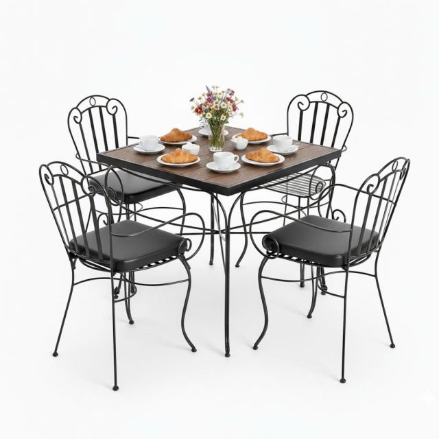 Combo bàn ngoài trời và 4 ghế sắt CBNT019