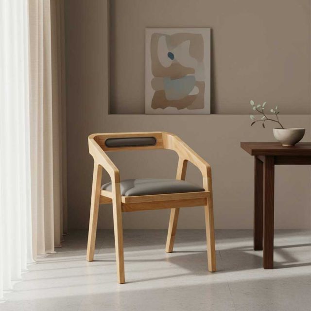 Ghế Kantana nệm bọc da Si gỗ cao su GA68043