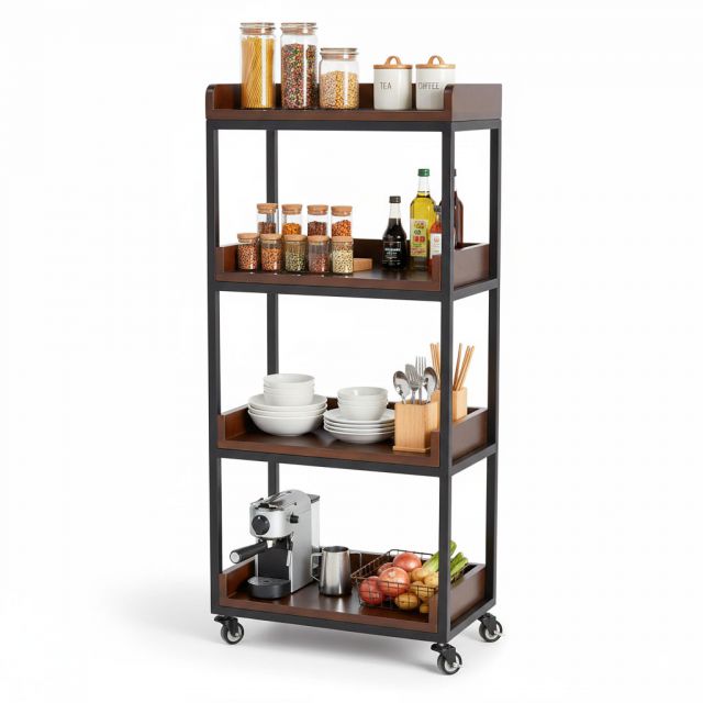 Kệ nhà bếp di động 50x30x120cm gỗ cao su KB68077