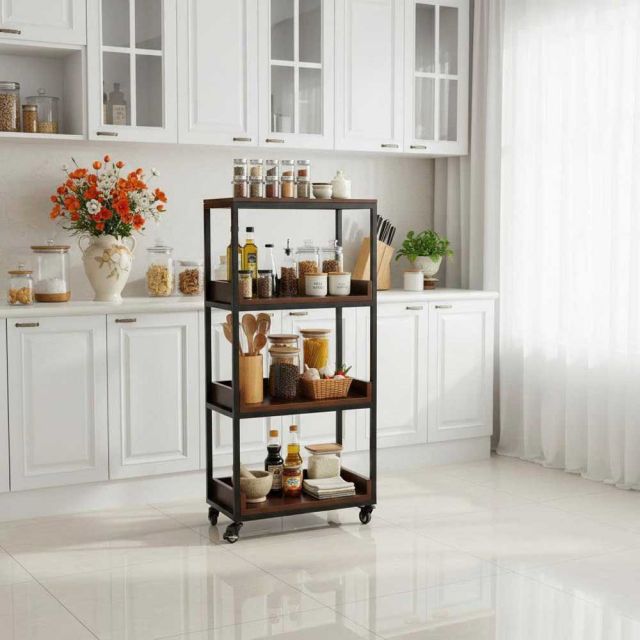 Kệ nhà bếp di động 50x30x120cm gỗ cao su KB68077 Kệ nhà bếp di động 50x30x120cm gỗ cao su KB68077