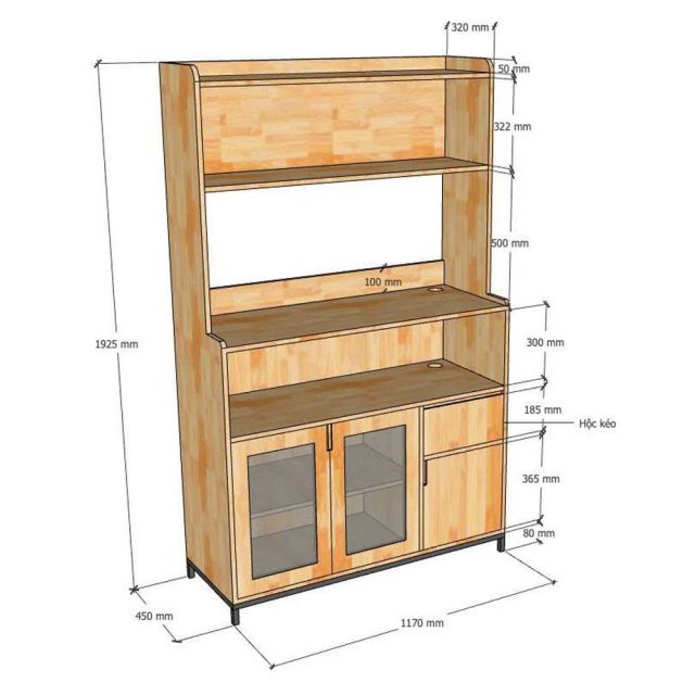 Tủ kệ nhà bếp 117x45x193cm gỗ cao su KB68076 Tủ kệ nhà bếp 117x45x193cm gỗ cao su KB68076