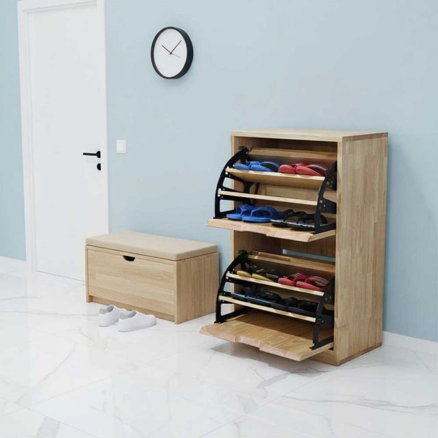 Tủ giày cửa lật 2 ngăn 50x30x80cm gỗ cao su KG68100