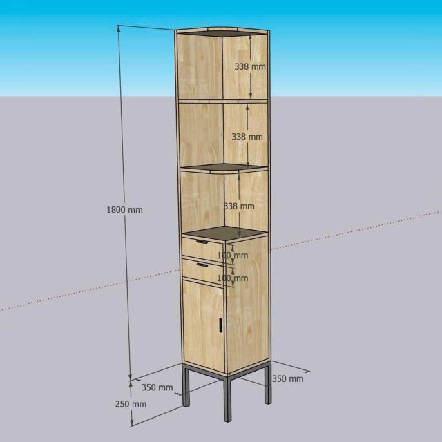 Kệ góc tường 35x35x205cm gỗ cao su KGT68052