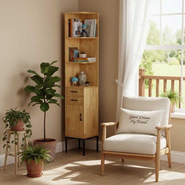 Kệ góc tường 35x35x205cm gỗ cao su KGT68052