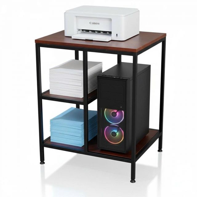 Kệ để máy in có ngăn để CPU gỗ tự nhiên khung sắt KMI68002