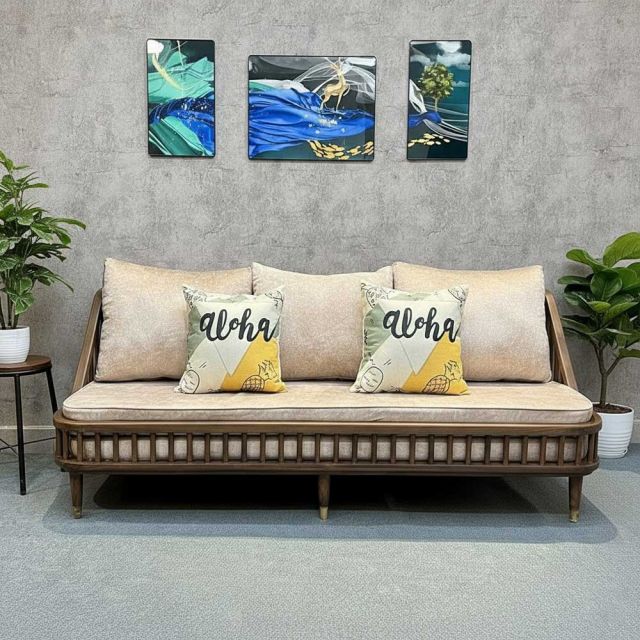 Ghế sofa băng1m8 KBH nan gỗ nệm da SFB68068