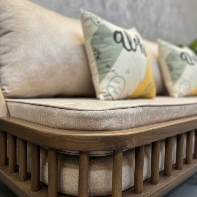 Ghế sofa băng1m8 KBH nan gỗ nệm da SFB68068